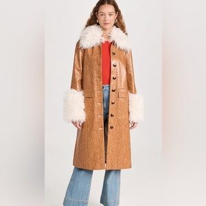KITRI Simone Brown Vinyl Coat (worn once; with removable fur cuffs)